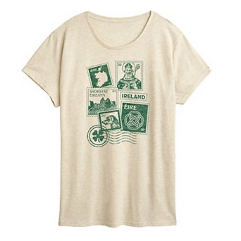 Women's Distressed Ireland Stamps Collage Graphic Tee