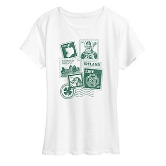 Women's Distressed Ireland Stamps Collage Graphic Tee