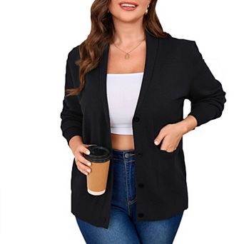 Plus Size Women's Knit Cardigan Sweater Open Front Draper Pocket Shawl Collar Coat for Fall Winter