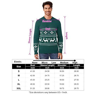 Christmas Sweater Pullover Reindeer Ugly Long Sleeves Crew Neck Snowflake Pattern Jacquard Knit