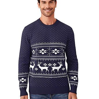 Christmas Sweater Pullover Reindeer Ugly Long Sleeves Crew Neck Snowflake Pattern Jacquard Knit