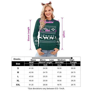 Women's Christmas Sweater Long Sleeve Crew Neck Snowflake Pattern Jacquard Knit Sweater