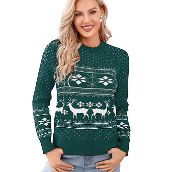 Women's Christmas Sweater Long Sleeve Crew Neck Snowflake Pattern Jacquard Knit Sweater