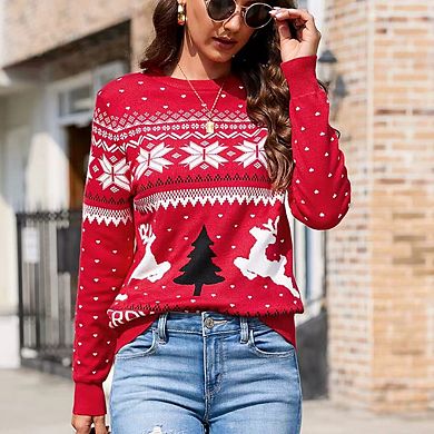 Family Size Christmas Sweater Reindeer Snowflake Knit Crew Neck Pullover for Women/Men/Kids