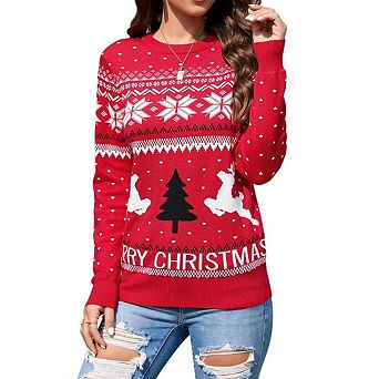 Family Size Christmas Sweater Reindeer Snowflake Knit Crew Neck Pullover for Women/Men/Kids