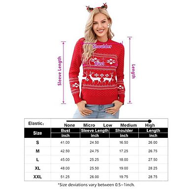 Women's Christmas Sweater Long Sleeve Crew Neck Snowflake Pattern Jacquard Knit Sweater