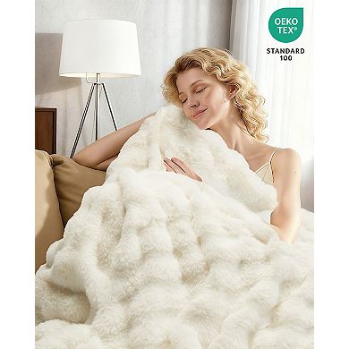 Heated Blanket, Faux Fur Electric Blanket with 4 Heat Settings, Soft Bubble Blanket