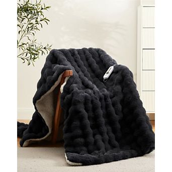 Heated Blanket, Faux Fur Electric Blanket with 4 Heat Settings, Soft Bubble Blanket