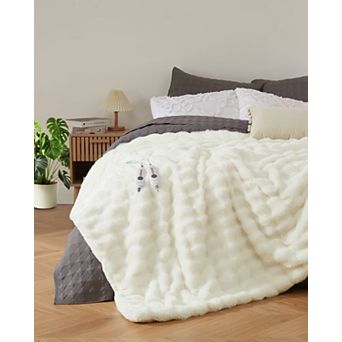 Heated Blanket, Faux Fur Electric Blanket with 4 Heat Settings, Soft Bubble Blanket