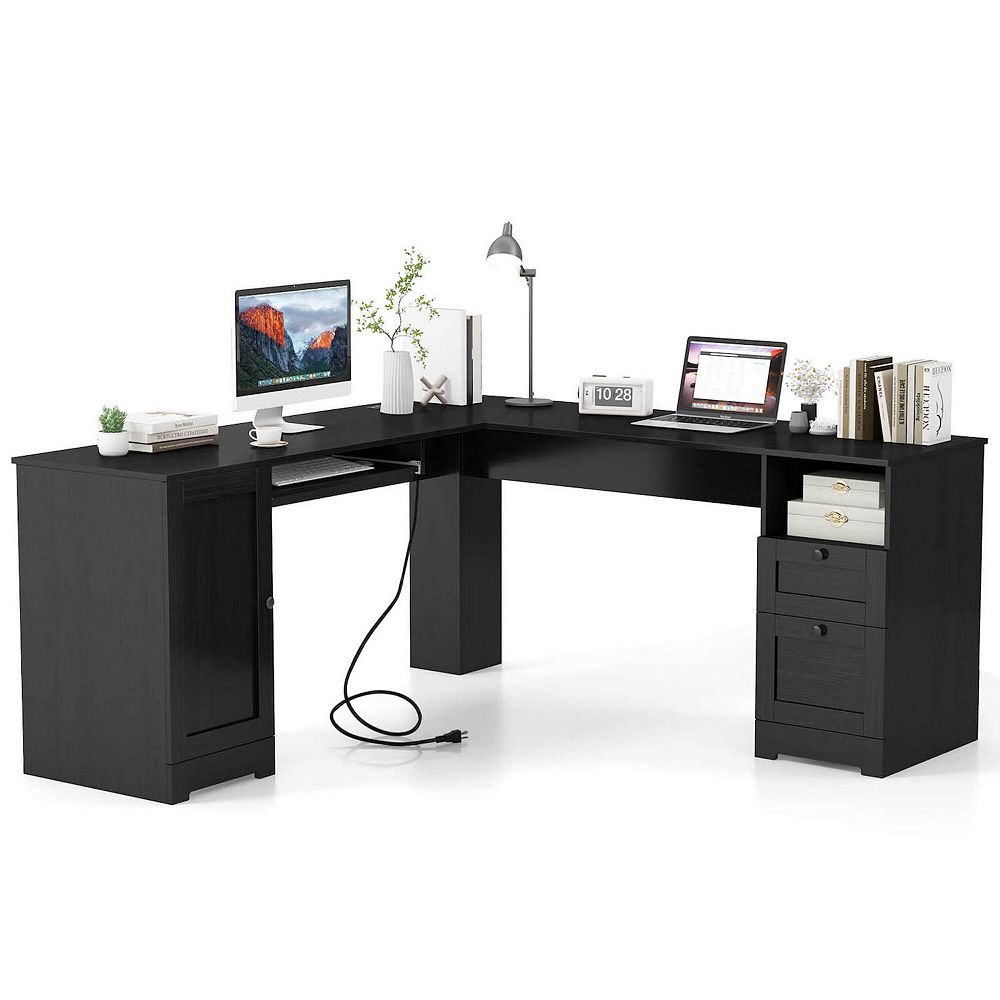 Costway L-Shaped Corner Computer Desk Writing Table Study Workstation w ...