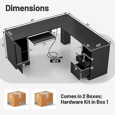 Costway L-Shaped Corner Computer Desk Writing Table Study Workstation w/ Drawers Storage