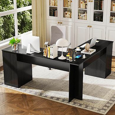 Costway L-Shaped Corner Computer Desk Writing Table Study Workstation w/ Drawers Storage