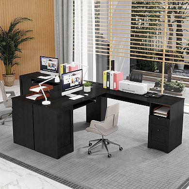 Costway L-Shaped Corner Computer Desk Writing Table Study Workstation w/ Drawers Storage