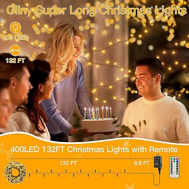 Ollny 400 LED 132ft Warm White Christmas Lights Green Cable