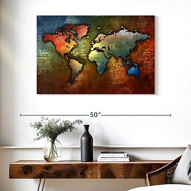Colorful Metal World Map Wall Art