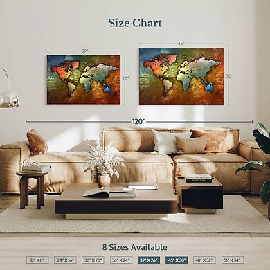 Colorful Metal World Map Wall Art