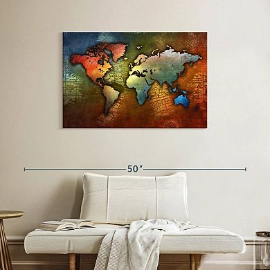 Colorful Metal World Map Wall Art