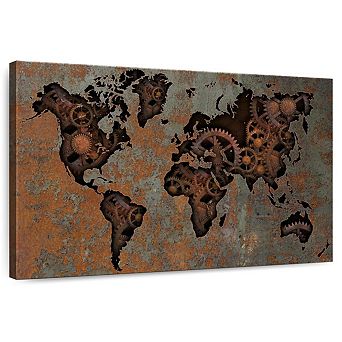 Steampunk World Map Wall Art