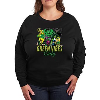 Plus Size Marvel Green Vibes Only French Terry Long Sleeve Tee