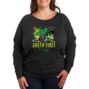 Plus Size Marvel Green Vibes Only French Terry Long Sleeve Tee