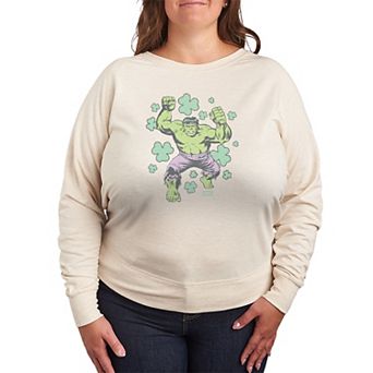 Plus Size Marvel Hulk Shamrocks Distressed French Terry Long Sleeve Tee