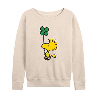 Women's Peanuts Woodstock Glitter Clover French Terry Long Sleeve Tee