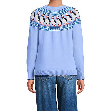 Women's Lands' End Drifter Crewneck Sweater with Penguin Design