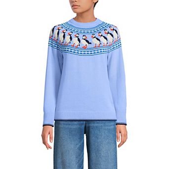 Women's Lands' End Drifter Crewneck Sweater with Penguin Design