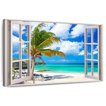 White Beach Window View Wall Art
