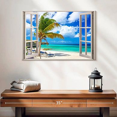 White Beach Window View Wall Art