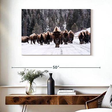 Bison Herd In Winter Wall Art