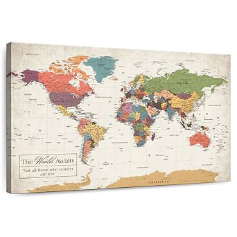 World Awaits I Push Pin World Map Wall Art