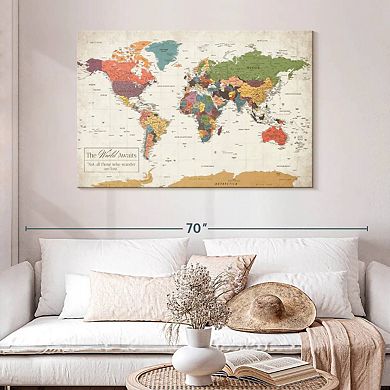 World Awaits I Push Pin World Map Wall Art