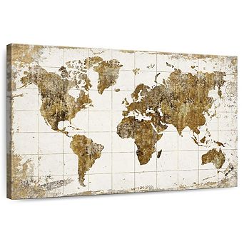 Grunge Vintage World Map Wall Art