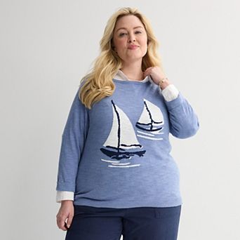 Plus Size Croft & Barrow® Sailboat Motif Pullover Sweater