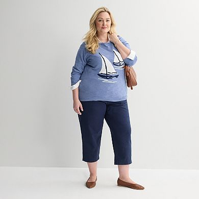 Plus Size Croft & Barrow® Sailboat Motif Pullover Sweater