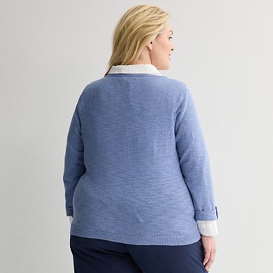 Plus Size Croft & Barrow® Sailboat Motif Pullover Sweater
