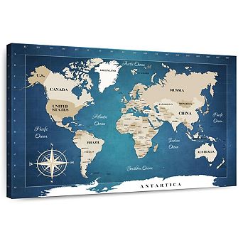 Cobalt World Map Wall Art