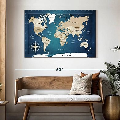 Cobalt World Map Wall Art