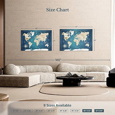 Cobalt World Map Wall Art