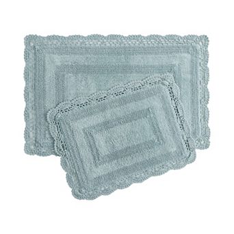 Laura Ashley 2 pc XL Crochet Cotton Bath Rug Set