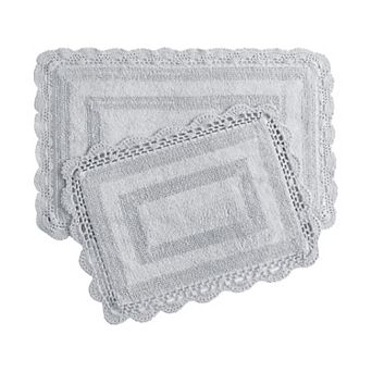 Laura Ashley 2 pc XL Crochet Cotton Bath Rug Set