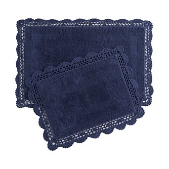 Laura Ashley 2 pc XL Crochet Cotton Bath Rug Set