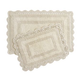 Laura Ashley 2 pc XL Crochet Cotton Bath Rug Set