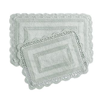 Laura Ashley 2 pc XL Crochet Cotton Bath Rug Set