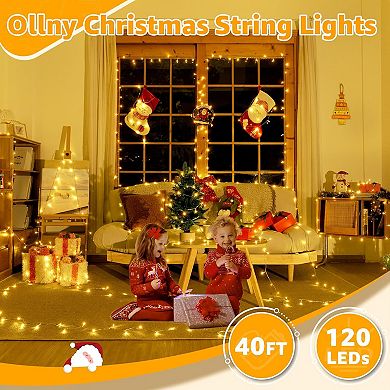 Ollny 120 LED 40ft Warm White Connectable String Lights (Clear Cable, Plug in, 8 Modes)