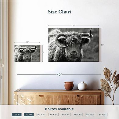 Monochrome Highland Cow Wall Art