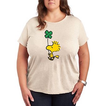 Plus Size Peanuts Woodstock Glitter Clover Graphic Tee