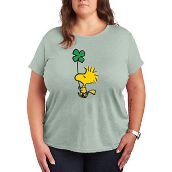 Plus Size Peanuts Woodstock Glitter Clover Graphic Tee