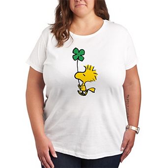 Plus Size Peanuts Woodstock Glitter Clover Graphic Tee